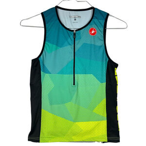 Castelli Women's Cycling Jersey Blue and Green 1/2 Zip Back Pockets Size Large